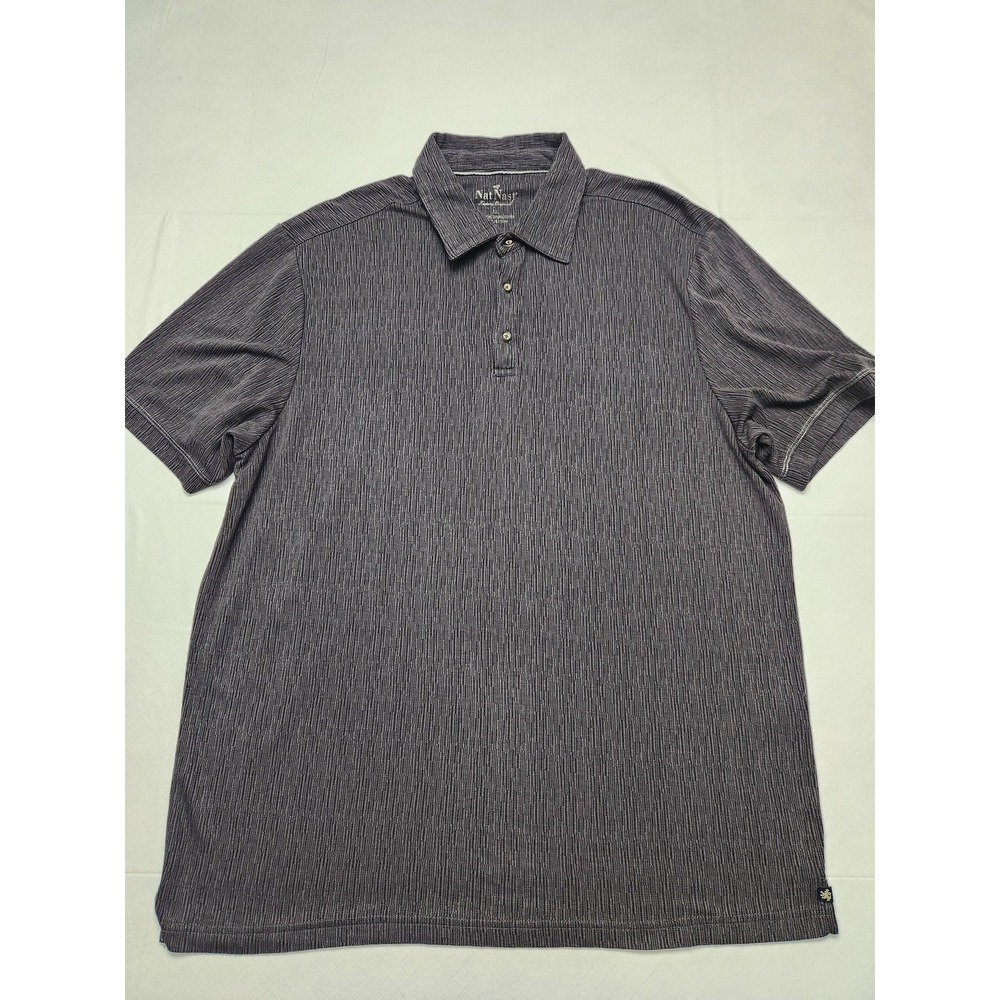 Nat Nast Polo‎ Shirt Mens XL Gray Striped Luxury Originals Modal Poly Casual
